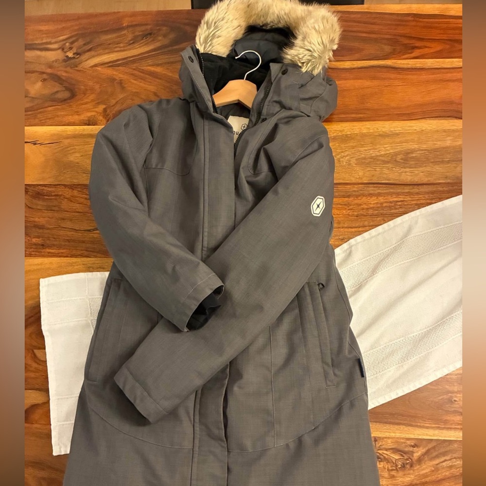 Quartz Kimberly Gray Hooded Winter Coat with Fur Trim size XS-S, worn twice
